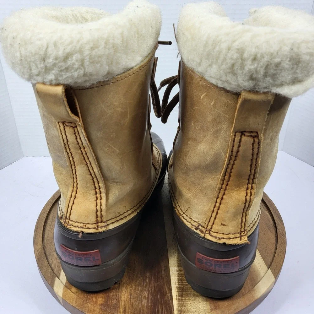 Sorel Alpine Vintage Women 6 Winter Boot Made in Canada Tan Brown Leather Rubber